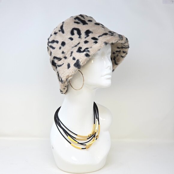 💖ON TREND! Faux Fur Animal print Bucket Hat Tan - Picture 1 of 2